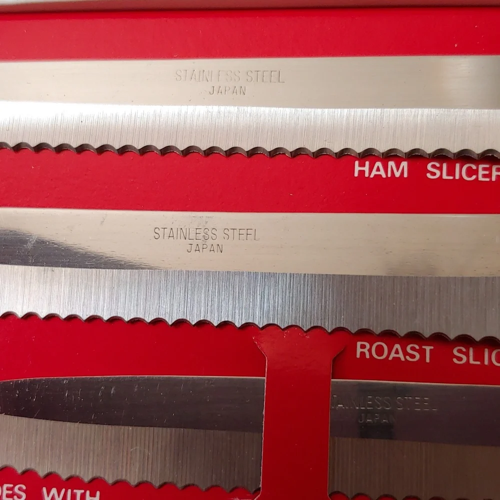 Vtg Japan Made Carving Knife Set, Rose Wood Handle
